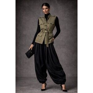 Worthington Women Beige Utility Vest Belted Safari Sleeveless Jacket S